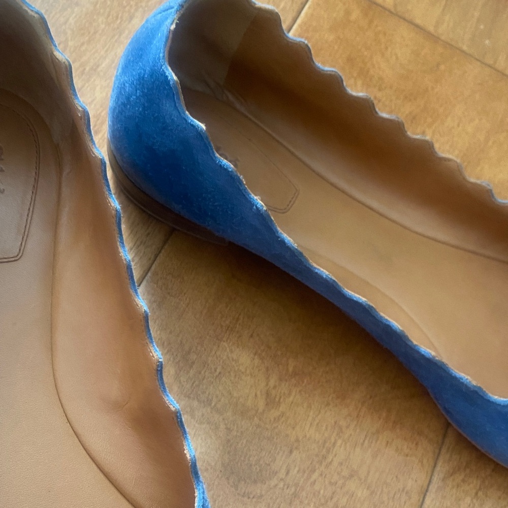 Chloe Lauren Blue Suede Scalloped Flats sz 9.5 - Picture 5 of 7